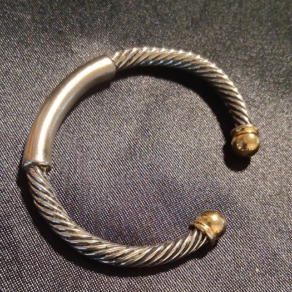 Elegant Silver and Gold Women's Cable Cuff Bracelet.